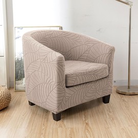 Lussenwert Club Chair Covers Slipcover 2 Piece, Leaf Jacquard Stretch Tub Chair Cover Barrel Chair Covers Soft Armchair Sofa Cover Couch Furniture Protector(1 Pack, Sand)