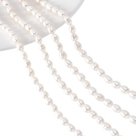 Nbeads 2 Pearl Strands with approx. 100 Natural Cultured Freshwater Pearls, 4–5 mm, Small, White, Oval, Rice.Shaped Pearls for Threading, for DIY Bracelets, Necklaces, Earrings, Jewellery Making