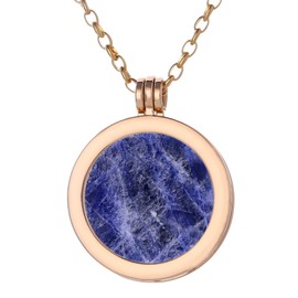 Morella Women's Stainless Steel and Gold Necklace, 70 cm, and Pendant with 33 mm Gemstone Chakra Plate Coin in Jewellery Bag, Stainless Steel, African Sodalite Coin Necklace