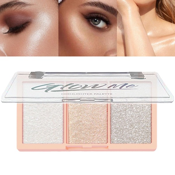 3 Colors Diamond Highlighter Powder, Shimmer Blush Makeup Palette, 3