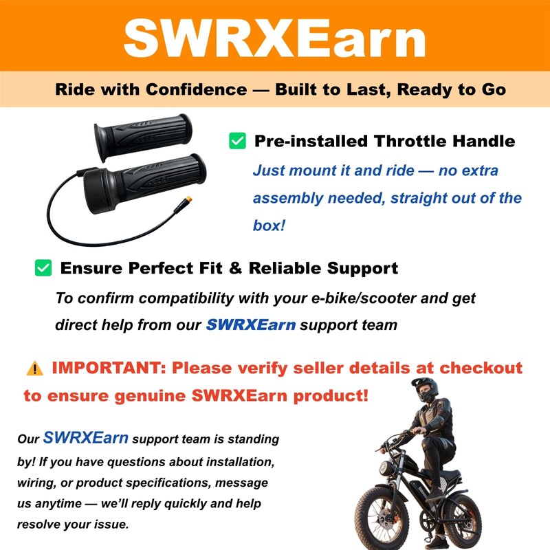 EBike Full Twist Throttle, 3 Pin EBike Throttle Grip with