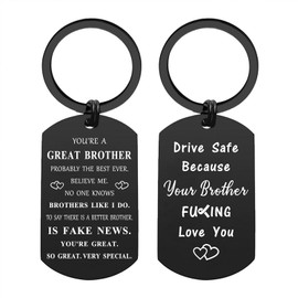 ENGZHI Brother Gifts Drive Safe Keychain, I Love You Key chain for Boys Men Birthday Christmas Fathers Day