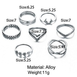 TseenYi Boho Knuckle Rings Silver Chevron Moon Rings Set Stacking Carved Joint Rings Vintage Midi Rings for Women and Girls