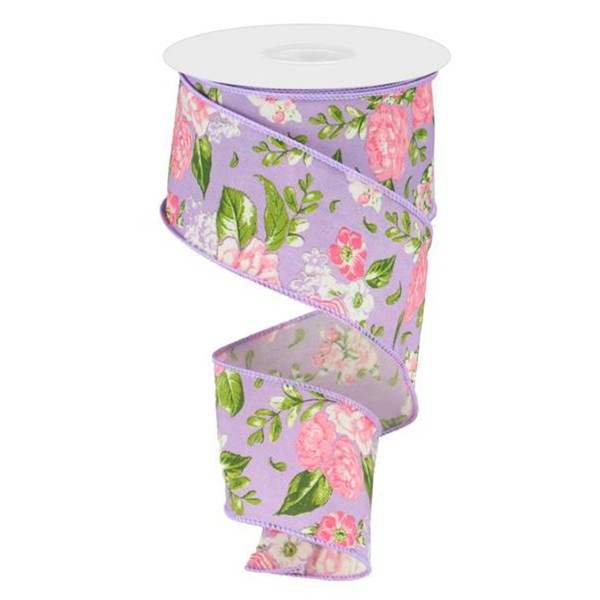 2.5" X 10YDS - Flower Ribbon in Rose/Lavender/Green