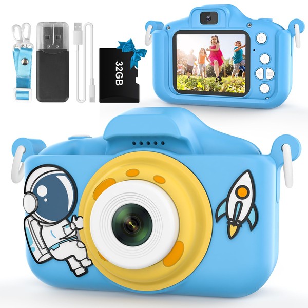 Kids Camera, Children Digital Mini Camera for 3-12 Year Old Girls and Boys, 1080P HD Video Camera with Front And Rear Dual Camera for Kids and Beginners, Come with 32GB SD Card and Card Reader