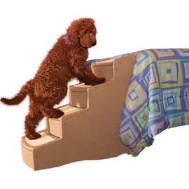 Pet Gear Easy Step IV Pet Stairs, 4 Step for Cats/Dogs, Removable Washable Carpet Treads, for Pets Up to 150lbs, No Tools Required, Camel