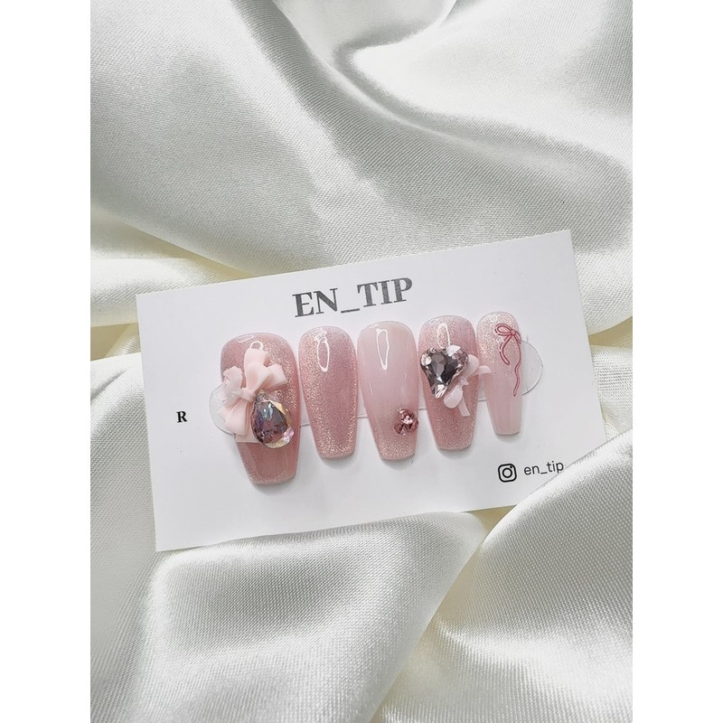 Mellow Pink Gem Handmade Nail Tips - Ballerina / 멜로우