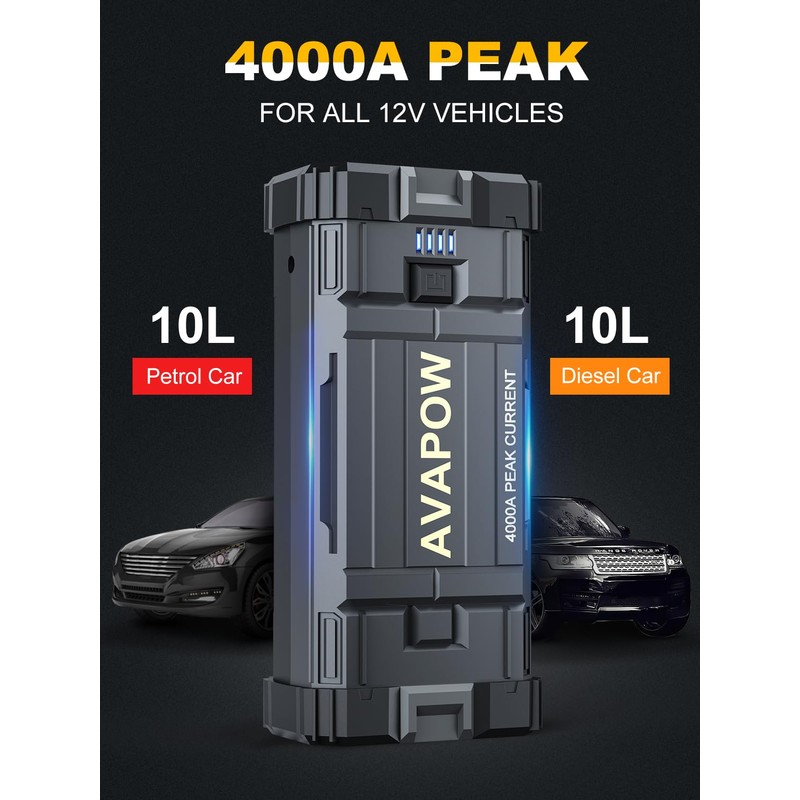 AVAPOW Car Jump Starter, 4000A Peak Battery (for All Gas