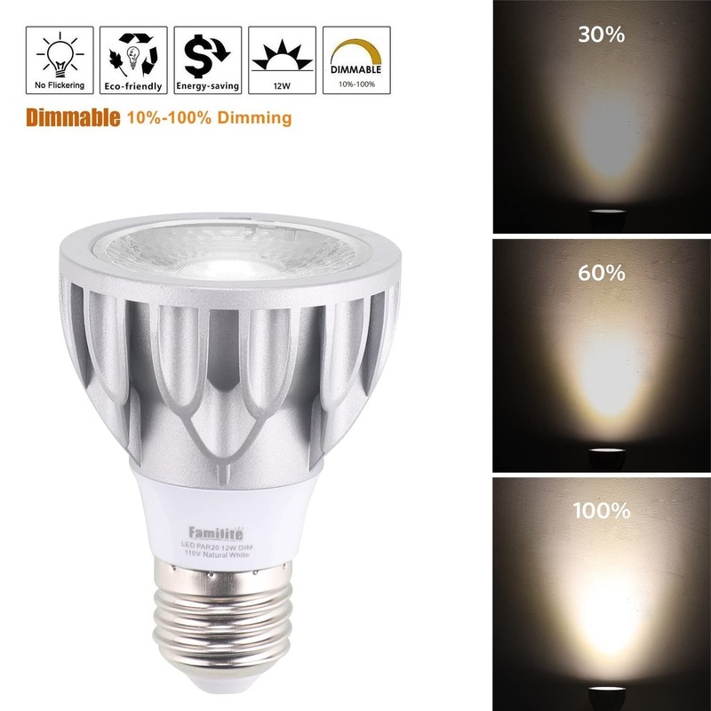 Familite PAR20 LED Bulbs, 12W Dimmable Spot Light, 100W Halogen
