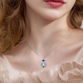 YAFEINI Owl Necklace 925 Sterling Silver Moonstone Necklace Owl Pendant Necklace Owl Jewelry Bird Jewelry Gift For Women Young Lady