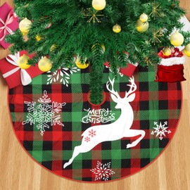 Christmas Tree Skirt,48 Inch Merry Christmas Tree Skirt,Snowflakes Deer Tree Skirt Christmas Tree Skirt Cover,Christmas Tree Base Covers Xmas Tree Decorations for Xmas Tree Christmas Decorations,A