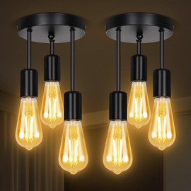 SERBASIC Ceiling Lights Fittings 3 Way Ceiling Light with E27 Base,Black Kitchen Light Fittings Ceiling Pendant Light Fitting for Living Room Bedroom Hallway (No Blub),2 Pack