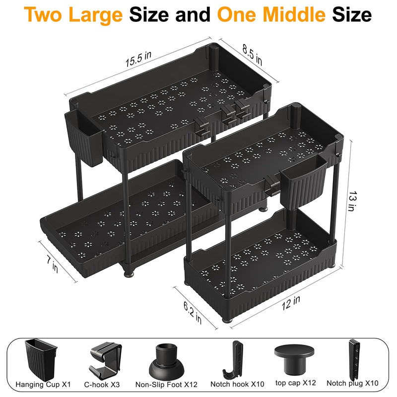 Sevenblue 3 Pack Under Sink Organizers, 2-Tier Multi-Use Kitchen and