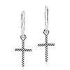 AeraVida Grid Pattern Cross Dangling Sterling Silver Hoop Earrings |