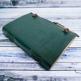 Leather Journal Tree of Life Embossed Blank Diary, Handmade Paper Travel Journal, Daily Planner Leather Notebook Appointment Organizer, Grimoire, Book of Shadows Journal, Leather Journal 7"x10"