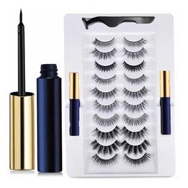 Pestañas Postizas Magneticas de 10 Pares, Kit de Pestañas Naturales 3D en Varios Estilos,con 2 Lápices Delineadores Magnéticos y Pinzas,Pestañas Postizas set Completo Reutilizables y Impermeable(Azul)