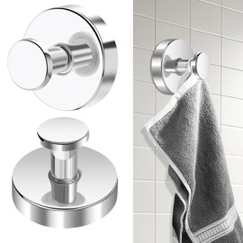 ELIUNG Shower Suction Hooks, 2 Pack Removable Bathroom Suction Hooks, Stainless Steel Suction Hooks for Hanging, No Drill Towel Hooks, Suction Hooks for Shower Mirror, Wall, Glass (Chrome)