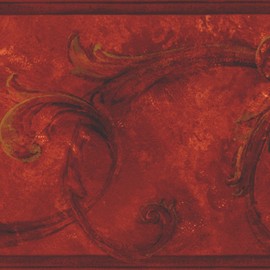 CONCORD WALLCOVERINGS ™ Wallpaper Border Damask Pattern Floral Ornaments Lines for Bedroom Living Room, Burgundy Brown, 15 Feet by 6.5 Inches OS24604