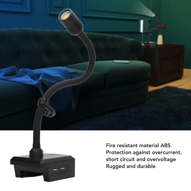 Gooseneck Work Light LED Cordless Lamp Rechargeable 2 USB Ports