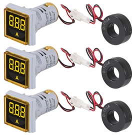 XIITIA 3pcs 60-500V 0-100A AC Digital Ammeter Voltmeter, 22mm Square Digital Tube Screen with Transformer, LED Display Voltage Detector Current Tester Gauge(Yellow)