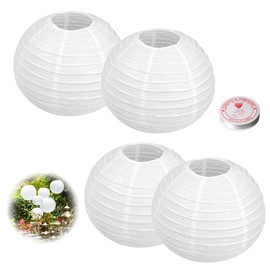 NHPY Pack of 4 Round Paper Lampshade, Paper Lanterns, White for Creative DIY Projects and Party, Garden, Wedding Decoration, with 60 m Decorative Rope, 20 cm, 8 Inches, Floor Lamp Paper, a