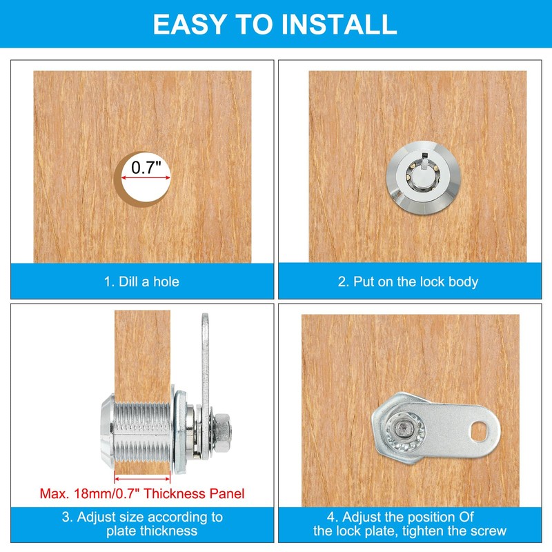 PATIKIL 4pcs 1"(25mm) Key Arrival Cam Lock Cylinder Zinc Alloy