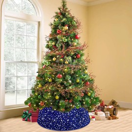 WUPIOS Blue Christmas Tree Collar 23.6 Inch Sequin Velvet Christmas Tree Skirt Christmas Tree Stand Base Cover for Xmas Tree Ring Christmas Tree Base Box Sparkle Tree Collar Skirt for Home Decor