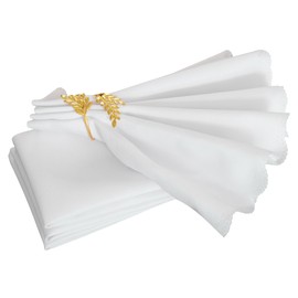 YZKITM Cloth Napkins Set of 4 Square 18X18 Inch Washable Solid White Polyester Dinner Napkin Reusable Bulk Table Napkins with Scalloped Edges for Hotel Wedding Banquet Party and Event