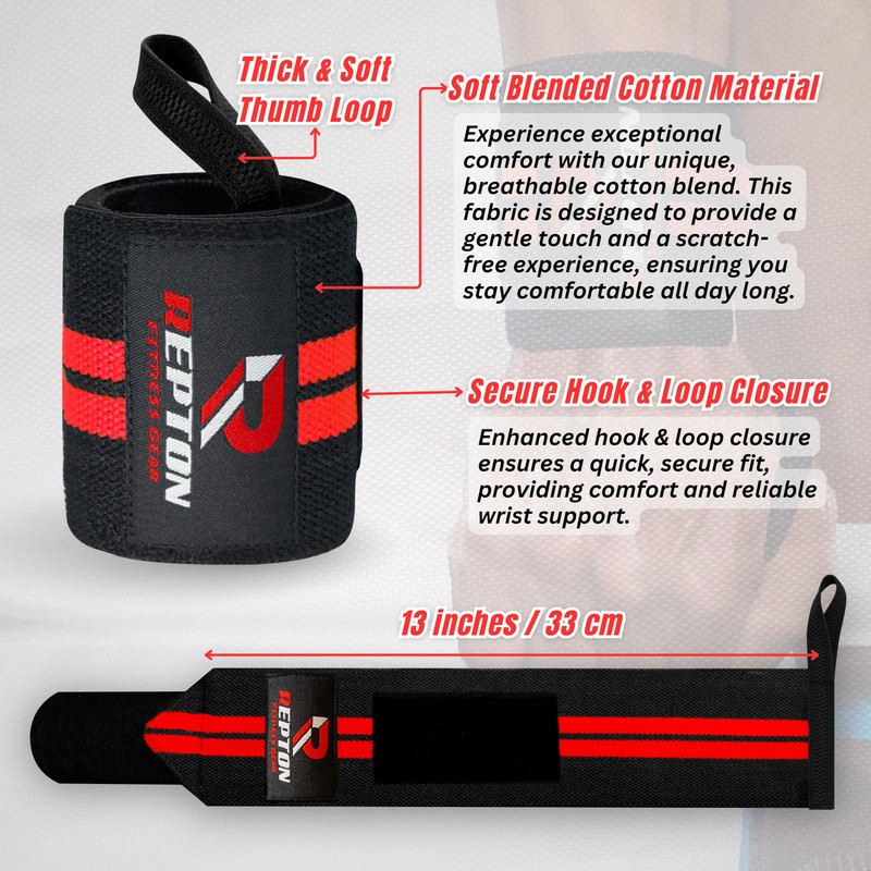 Weightlifting Wrist Wraps - Professional Grade with Thumb Loops -