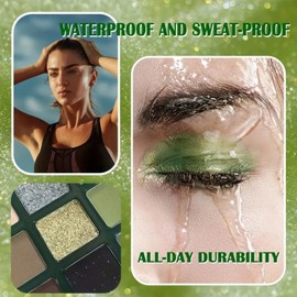 Green Cat Eye Eyeshadow Palette,Green Eyeshadow Palette,Full Matte E-yeshadow P-alette,G-reen Glitter Ey-eshadow P-alette,9 Colors Matte & Glitter,Shimmer & Highly Pigmented G-reen Eyeshadows