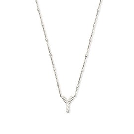 Kendra Scott Letter Y Pendant Necklace for Women, Fashion Jewelry, Rhodium-Plated Brass, Rhodium Metal, Letter Y