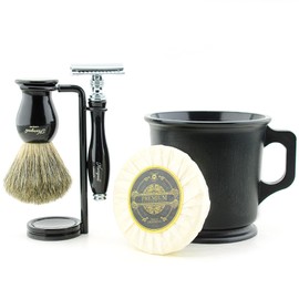 Old School Complete Shaving Set with Brush Cup DE Razor & Soap Gift Set