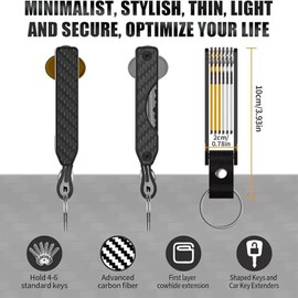 Sugeru Key Organiser - Portable Key Organiser - Mini Key Organiser - Key Ring - Keychain - Key Ring Organiser - Holds up to 6 Keys - Key Storage is Easier, black