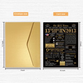 Bablira Jumbo 13th Birthday Card for Boys Girls, Happy Thirteenth Birthday Party Decoration for Daughter Son, 13 Years Ago Back in 2013 Newspaper Card, 13th Birthday Decoration