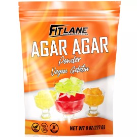 Fit Lane Nutrition Agar Agar Powder. Vegan (Vegetarian) Gelatin. Non GMO, Gluten Free 8 oz Bag