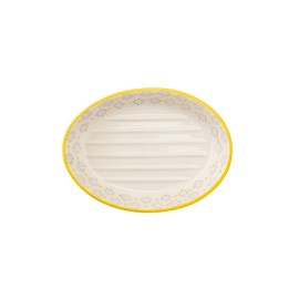 Large Oval Ceramic Soap Dish with Floral Prints, Yellow Trim, Hand Painted Shelf 15 x 11 x 3 cm