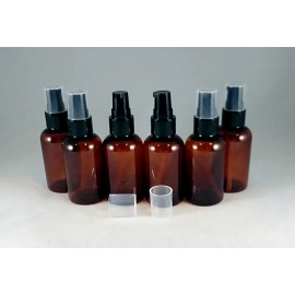 PHB Lot 12 Amber PET 2 oz Boston Round Plastic Bottle w Black Fine Mist Pump Sprayer