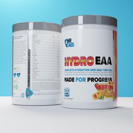 HR Labs HydroEAA, Complete Hydration & EAA Essential Amino Acid Formula, with Comprehensive Electrolytes Profile, 540g, 30 Servings, 4 Flavours (540g, Strawberry & Peaches)