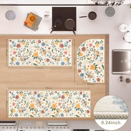 KIMODE Kitchen Rugs Non Slip Washable, Boho Farmhouse Kitchen Rugs Sets of 3, Half Circle Kitchen Mats for Floor, Kitchen Runner Rug for Hallways Laundry Sink Bathroom Beige 20"x32"+20"x47"+20"x59"