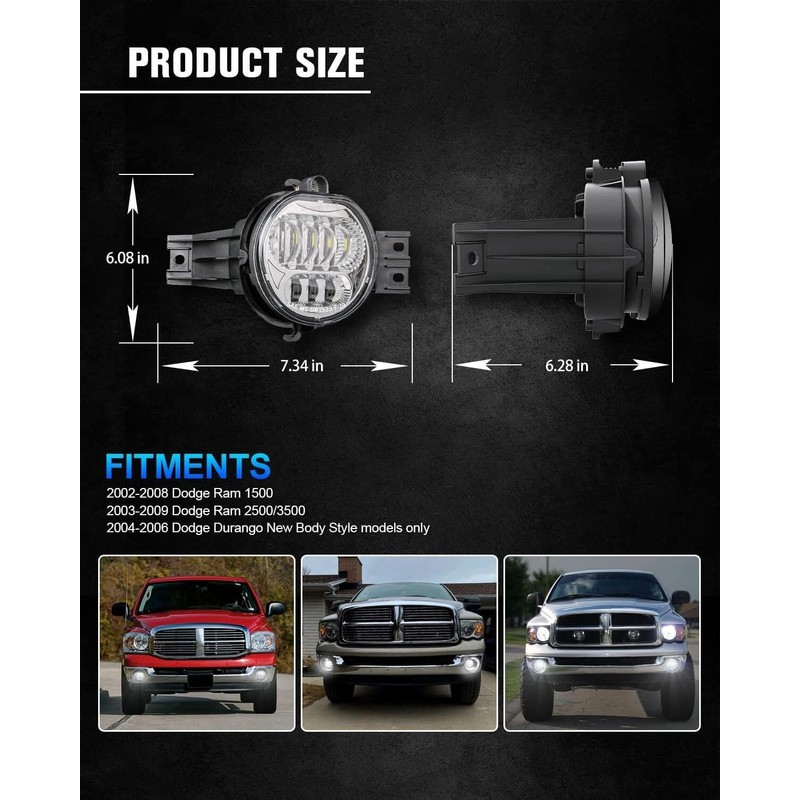 BICYACO New Version LED Fog Light Compatible with Dodge Ram