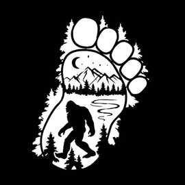 Luloop Designs - Bigfoot Sasquatch Yeti Decal Wilderness Pine Tree Forest Mountain River Sticker Vinyl - 11 inches x 8.5 inches (White)