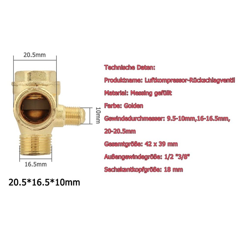 Broco 3 Way Threaded Air Compressor Check Valve Male Check