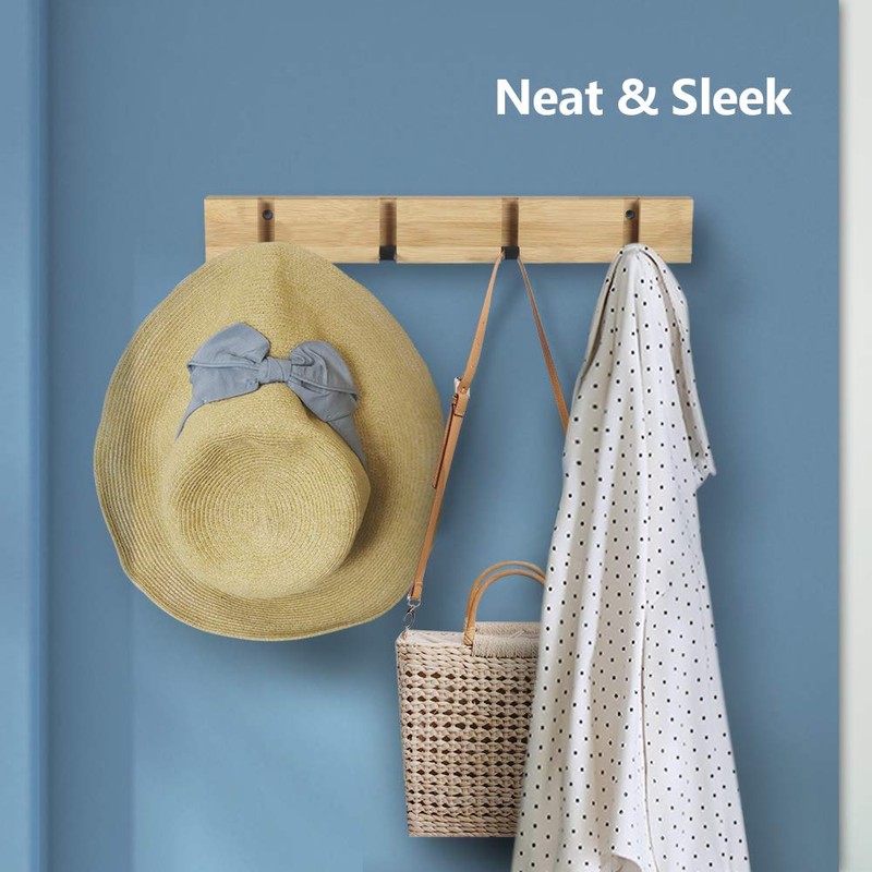 JSVER Wooden Coat Hooks Coat Rack Wall Mounted, Modern Coat