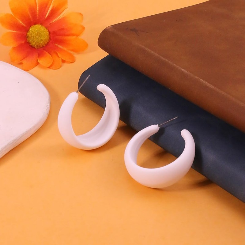 White Earrings for Women Trendy Hoop Earrings 80s 90s Earring