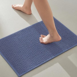 Bathroom Rugs Non Slip Washable, Super Absorbent Thin Bath Mat Small Quick Dry Low Pile Bathroom Rug, Denim Blue 16"x24"