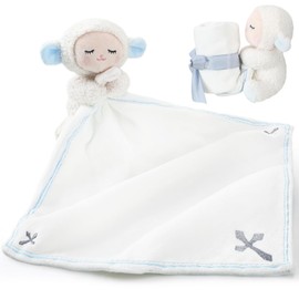 Kinlop Baptism Gifts for Baby Girl Boys Lamb Security Blankets Baptism Lamb with Christian Cross Soft Bedtime Newborn Toy(Blue)
