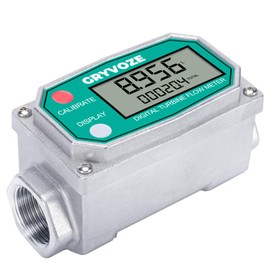 GRYVOZE 3/4 Inch Digital Turbine Fuel Flow Meter, 0.8-13.2 GPM Inline NPT Thread Flowmeter for Water, Diesel, Gas Oil, Kerosene, Methanol, and Other Liquids - Supports Gallon, QTS, PTS, L, m³