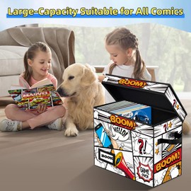 YNSZAS Comic Book Storage, Comic Book Box, 15.8" X 7.8" X 11.8", Collapsible Comic Short Box, Holds 160-180 Comic Book, Heavy Duty Comic Book Bin Container Holder Shelf (Cartoon Speakers)