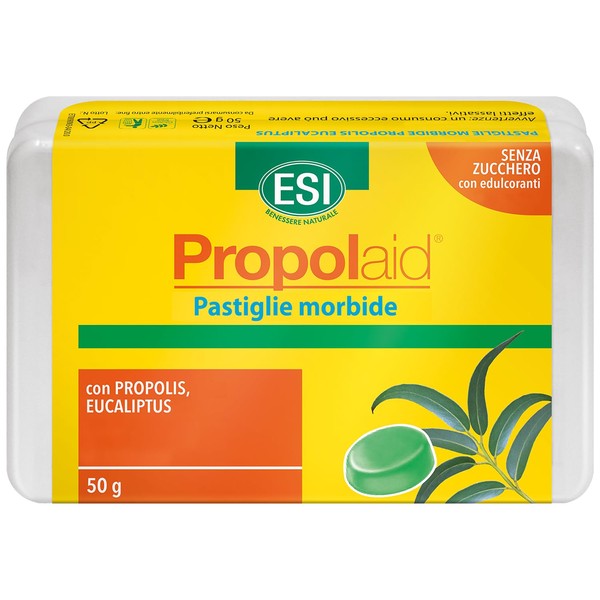 ESI - Propolaid Soft Tabs, Throat Candies with Propolis and Eucalyptus, Balsamic and Anti-Inflammatory Action, Gluten and Vegetarian Free, 50 g
