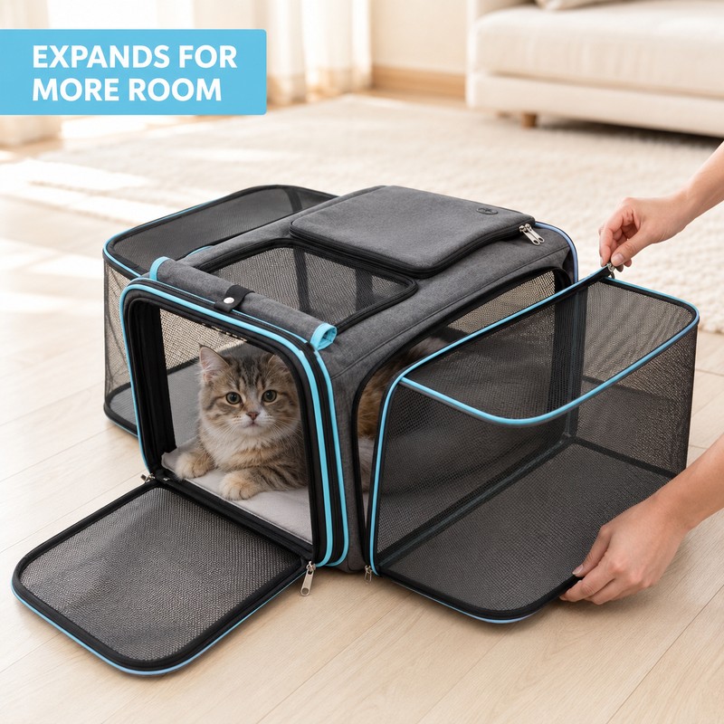 JTPAWS Foldable Expandable Soft-Sided Pet Carrier Bag for Cats &